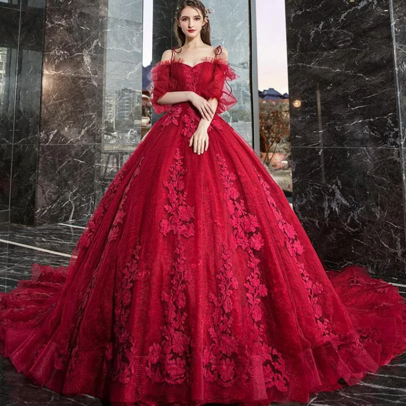 women's velvet dressesBurgundy lace long A line ball gown dress formal dress  10099