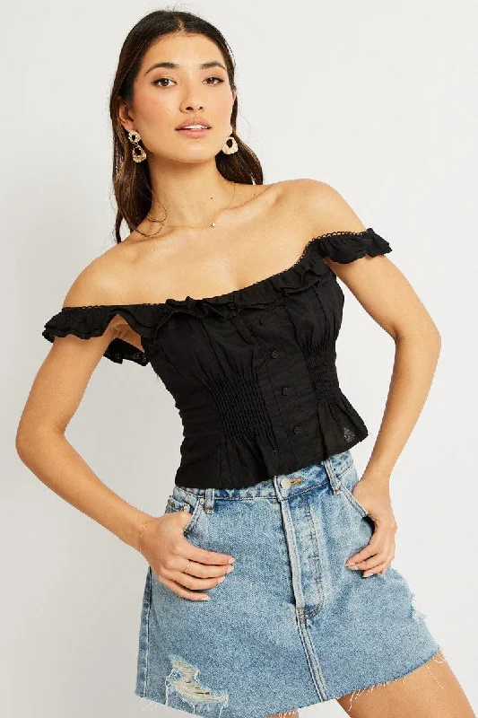 women's tops for statement-making outfitsBlack Ruffle Top Sleeveless