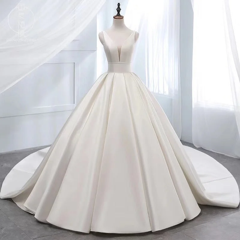 women's off-the-shoulder dressesWhite v neck satin long ball gown dress formal dress  8870