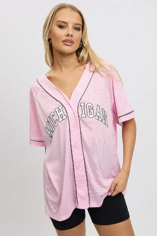 cropped women's topsPink Graphic Top Oversized Short Sleeve