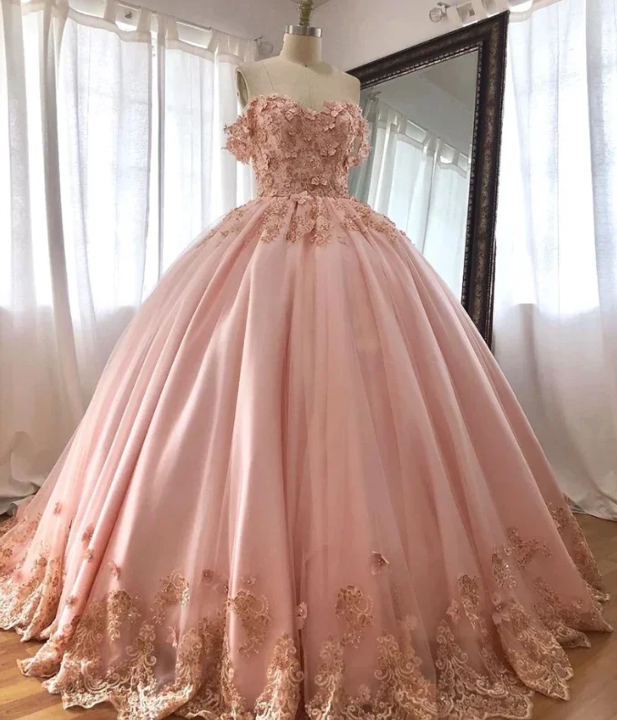 women's retro dressesPink Embroidered Lace Quinceanera Dresses Ball Gowns  gh2130