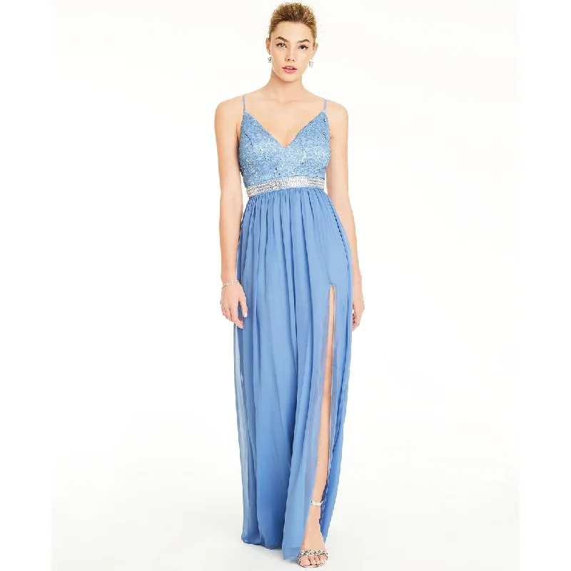 women's lace dressesEmerald Sundae Juniors' Lace & Chiffon Gown Blue Size 5