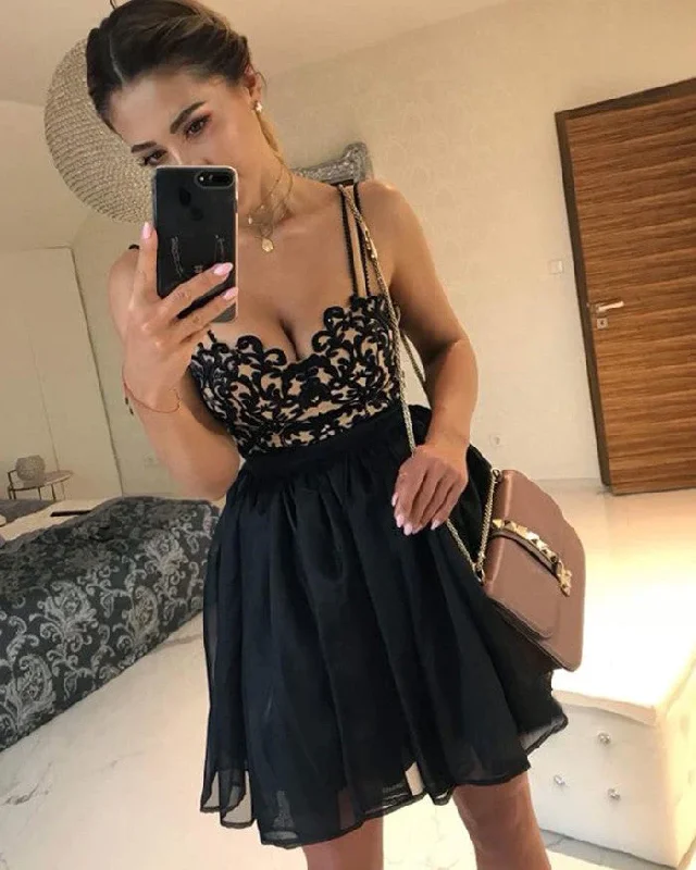 women's plus-size dressesStraps Sweetheart Black Appliques Ball Gown Organza Short Sexy Backless Homecoming Dresses gh1769