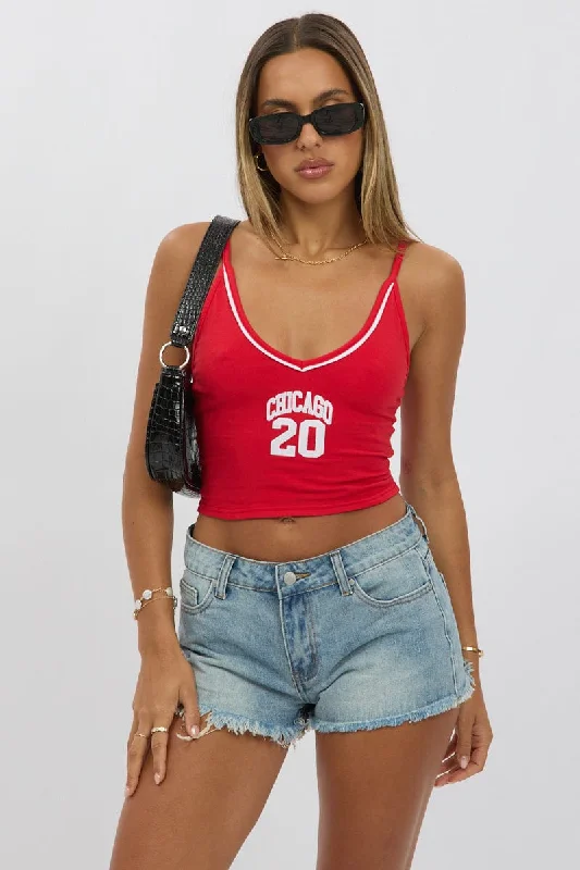 women's tops for those who want to add a touch of elegance and sophistication to their everyday wearRed Graphic Halter Neck Top