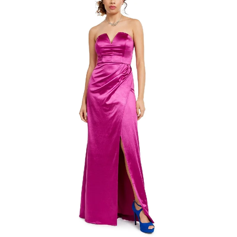 women's pear-shaped body dressesCity Studios Juniors' Strapless Satin Slit Gown Purple Size 11