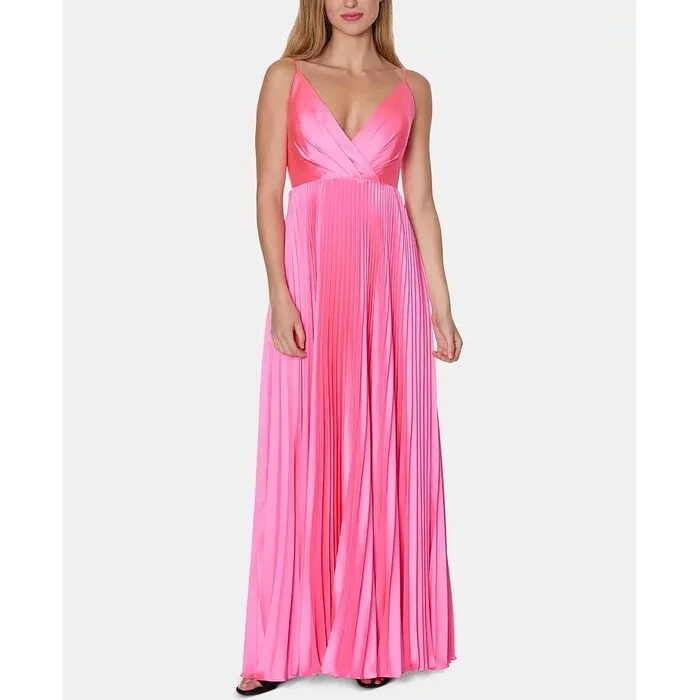 women's mini dressesLaundry By Shelli Segal Women's V Neck Pleated Gown Pink Size 2