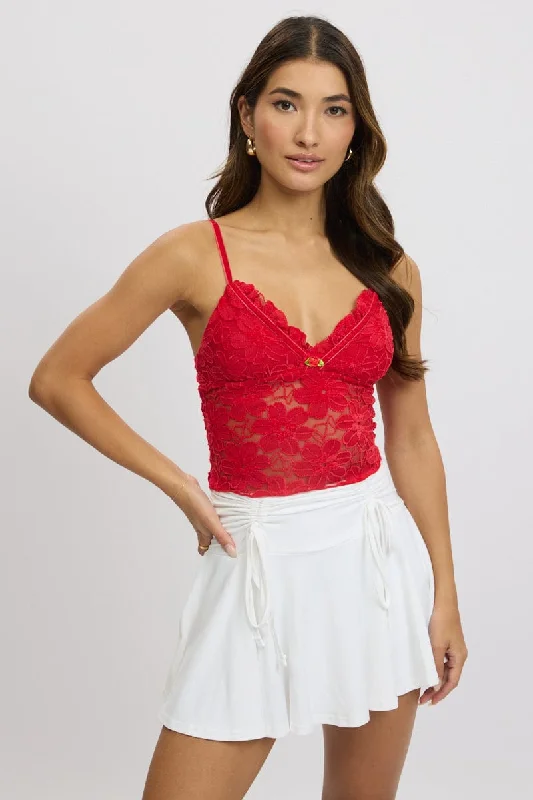 women's tops for those who want to create outfits that are both trendy and timelessRed Singlet Top Lace