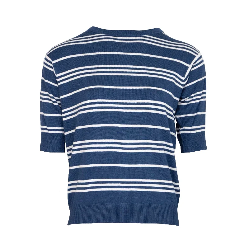 women's tops for relaxed weekendsPlaited ¾ Sleeve Stripe Top - Navy & White