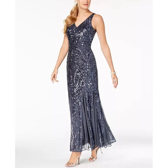 women's custom dressesNightway Women's Sequined Mesh Gown Grey Size 14