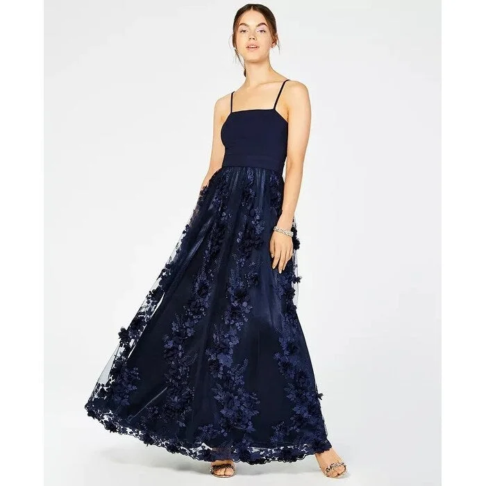 women's cinched-waist dressesTrixxi Juniors' Flower-Petals Gown Navy Size 11