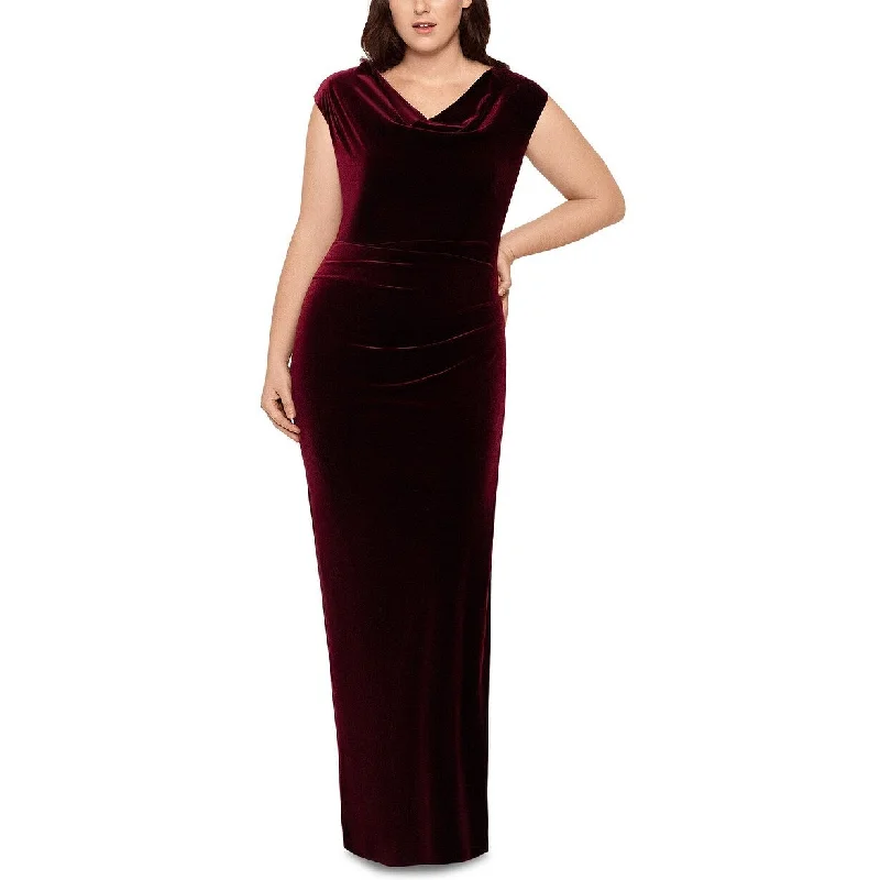 women's high-low dressesXscape Women's Plus Size Drape-Front Velvet Gown Purple Size 22W