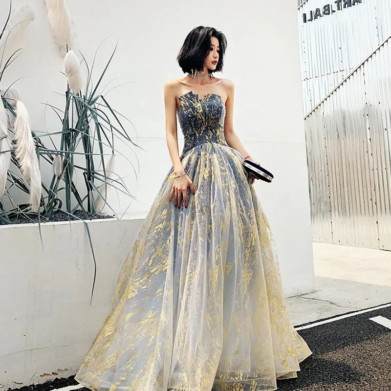 women's stretch dressesBlue tulle long ball gown dress formal dress  8487