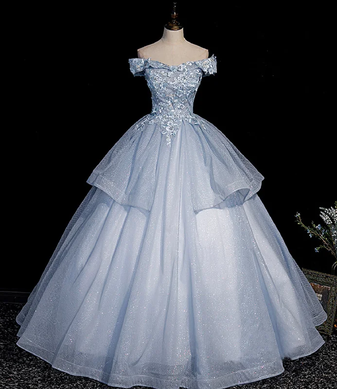 women's bespoke dressesBlue tulle lace long ball gown dress formal dresses  10475