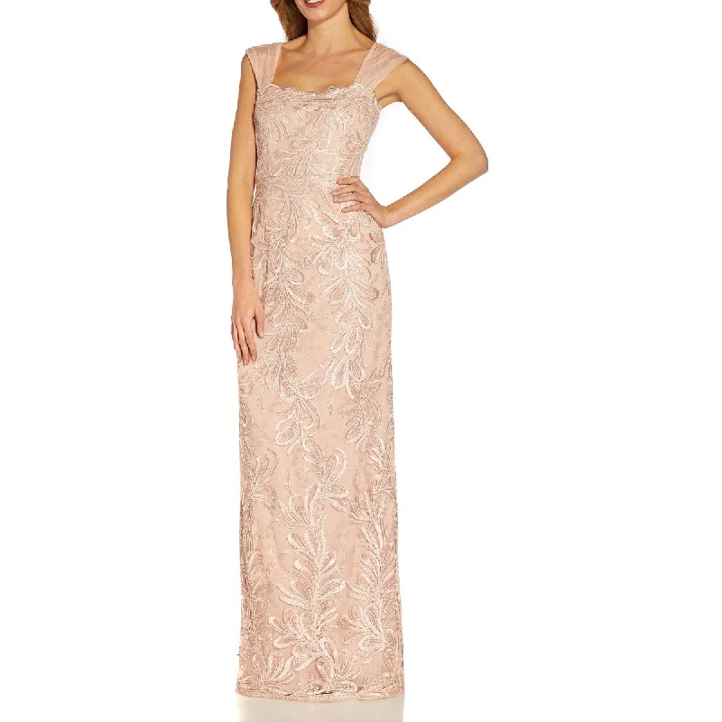 women's everyday dressesAdrianna Papell Women's Ribbon Embroidered Long Sleeveless Column Gown