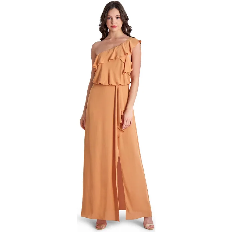 women's ruffle dressesBCBGMAXAZRIA Dahlia Women’s Ruffled One Shoulder Front Slit Gown