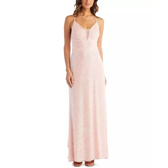 women's midi dressesMorgan & Company Juniors' Sequined Mesh-Inset Gown Pink Size 7