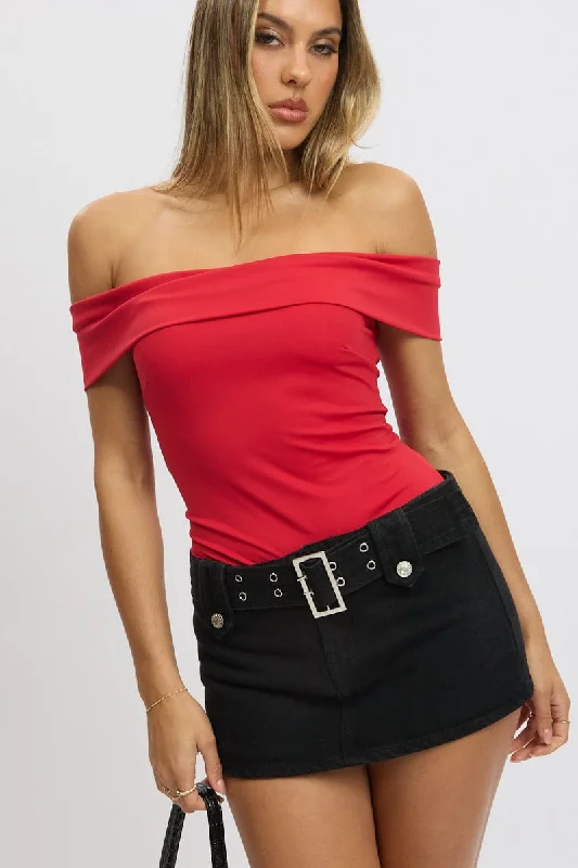 women's tops for those who want to stay on top of the latest fashion trends and wear pieces that are both stylish and on-trendRed Off Shoulder Bodysuit