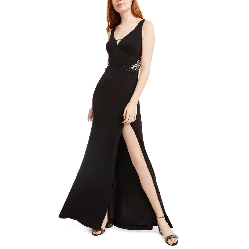 women's limited-edition dressesCity Studios Junior's Embellished Applique Slit Gown Black Size 0