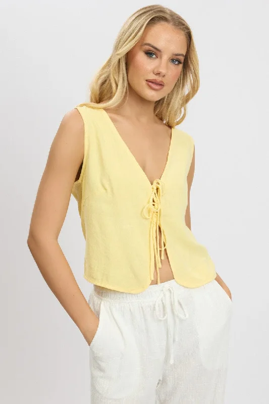 women's tops for those who refuse to compromise on styleYellow Tie Up Top Linen