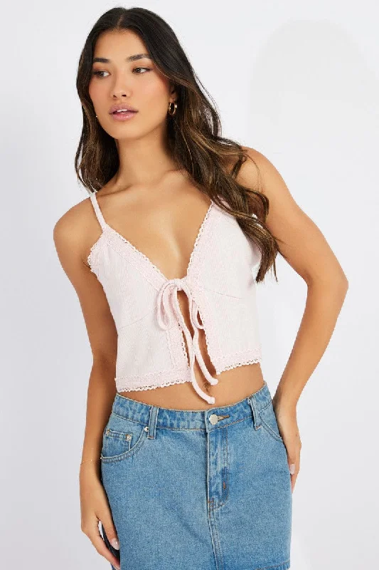 women's tops for picnics in the parkPink Tie Up Top