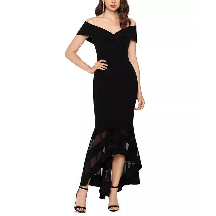 women's luxury dressesXSCAPE Women's Illusion Hem Off The Shoulder Gown Black Size 4 Petite - 4 Petite