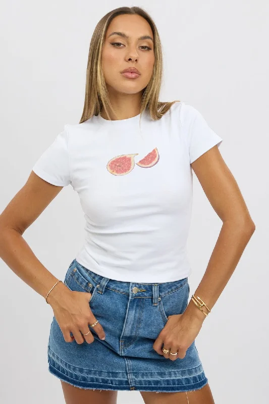 luxury women's topsWhite Graphic Tee Short Sleeve