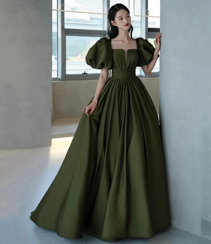 women's ball gown dressesGreen satin long A line princess gown formal gown  10192