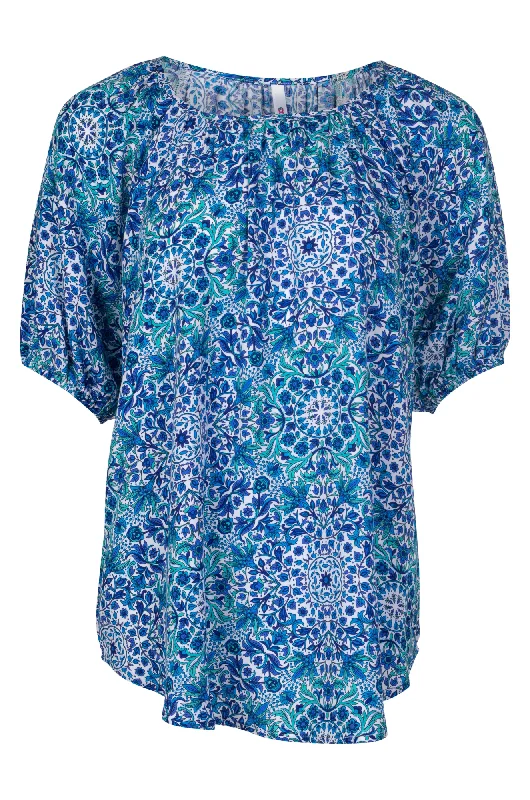 luxury women's topsScoop neck Tunic | Blues Sage Vine | 3331A1