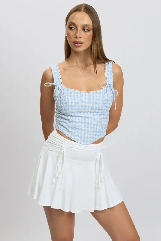 women's tops for bridal showers and baby showersBlue Check Crop Top Sleeveless Corset Broderie