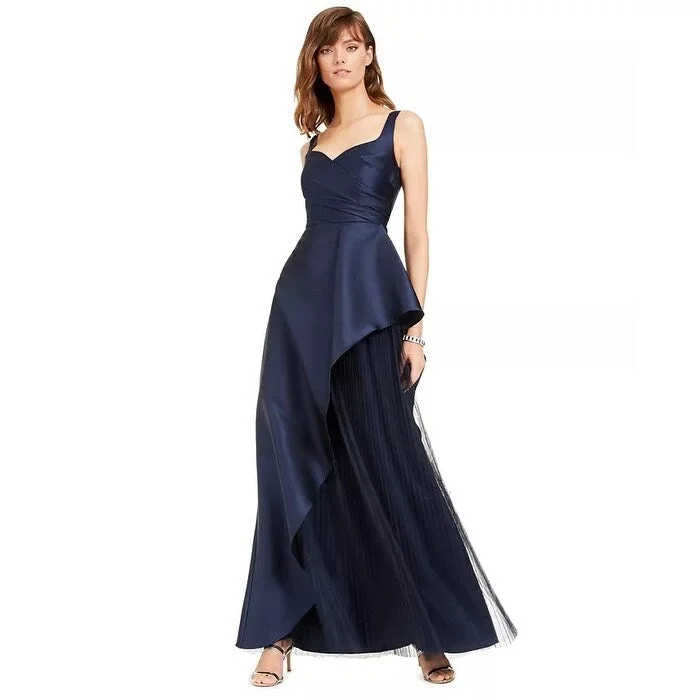 women's unique dressesAdrianna Papell Women's Mikado Asymmetrical-Pleated Gown Navy Size 2