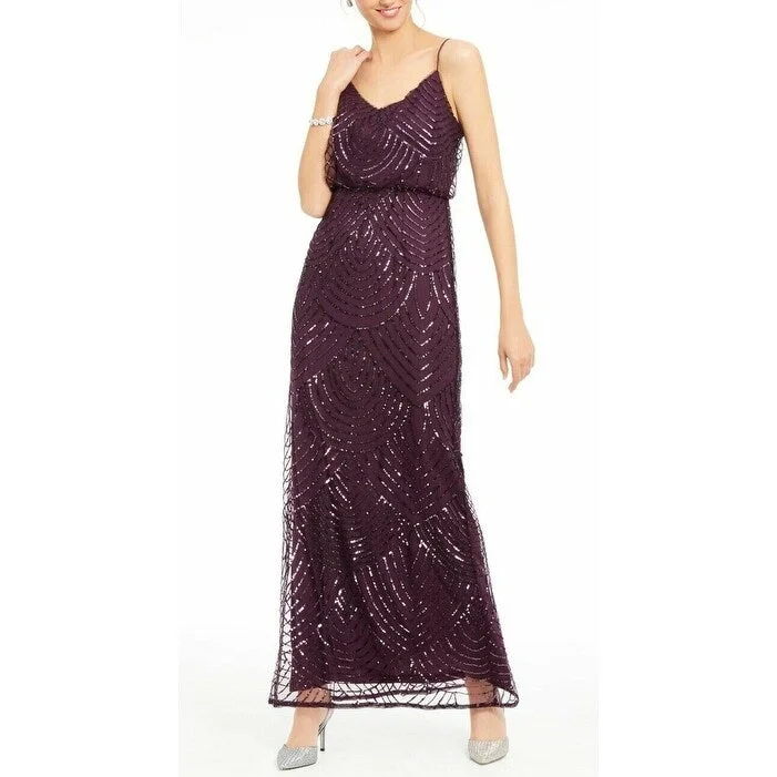 women's party dressesAdrianna Papell Women's Embellished Blouson Gown Purple Size 6