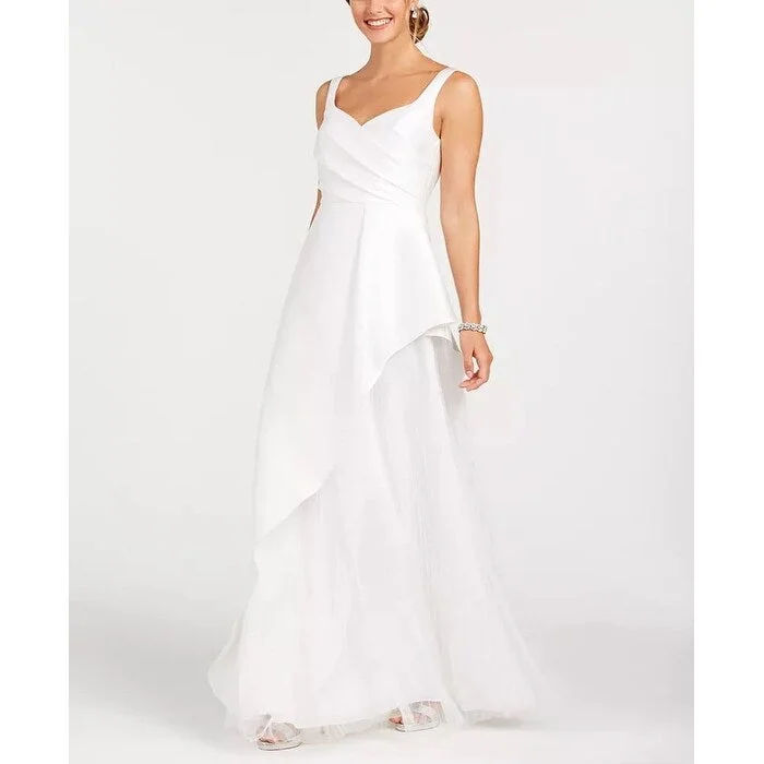 women's empire waist dressesAdrianna Papell Women's Asymmetrical Pleated Gown White Size 12