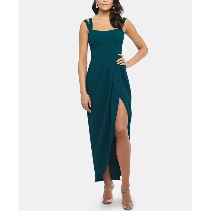 women's flowy dressesXSCAPE Women's Petite Double-Strap Gown Lt/Pas Green Size 14P