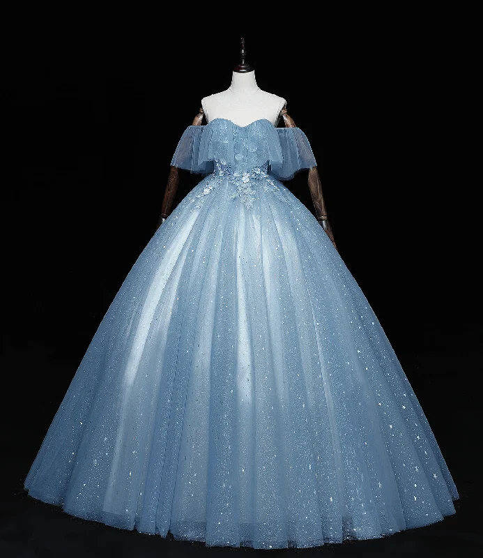 women's casual dressesBlue tulle lace long ball gown dress A line formal dress  10461