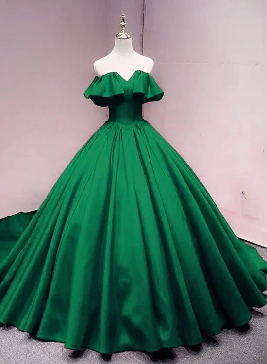 women's made-to-order dressesGreen Satin Sweetheart Off Shoulder Ball Gown Long Sweet 16 Dress, Green Quinceanera Dress  gh66