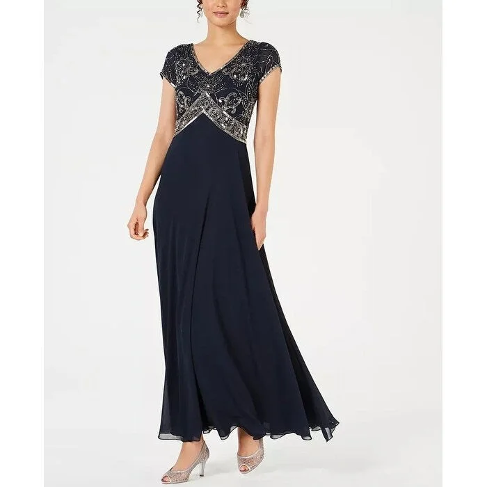 women's lace-up dressesJ Kara Women's Sequined Empire Waist Gown Blue Size 12