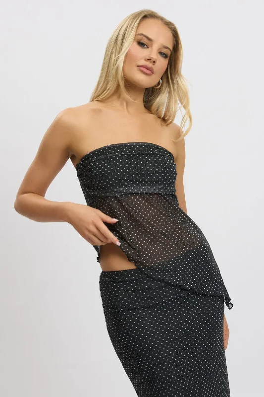 women's tops that offer a perfect blend of style, comfort, and affordabilityBlack Polka Dot Boob Tube Top Asymmetric Hem