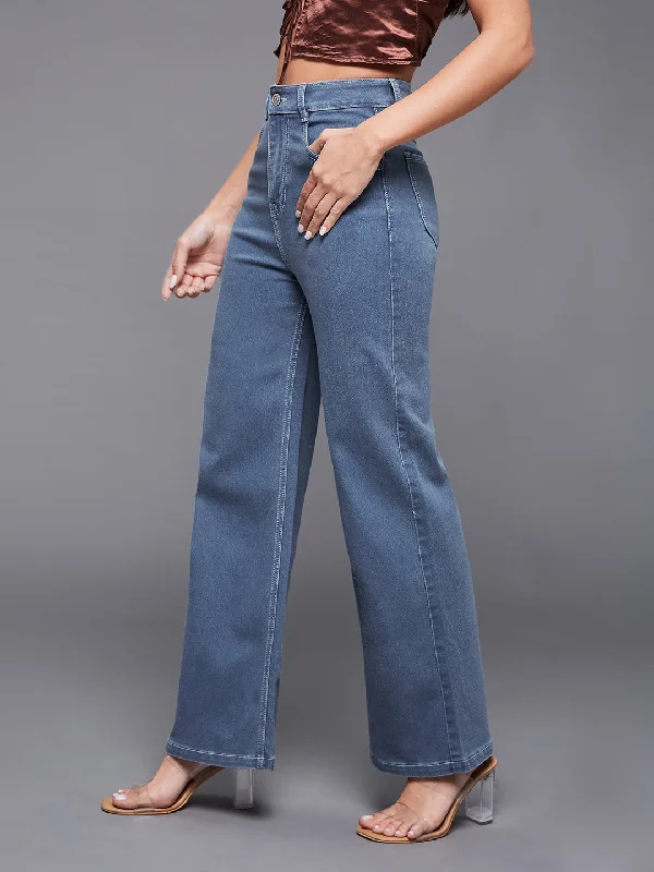 women's denim jeans for a chic appearance24/7 Comfort Women's Blue Wide Leg High Rise Stretchable Denim Jeans