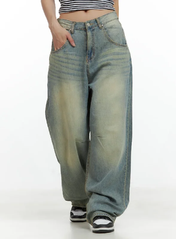 women's denim jeans with distressed thighsRelaxed Wide-Leg Jeans CU420