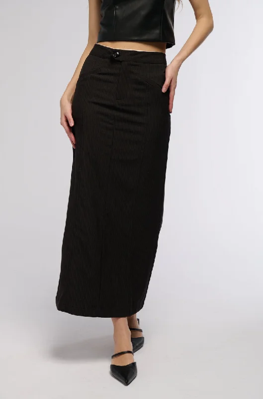 women's casual skirtsPROFESSIONAL HUSTLER PIN STRIPE MIDI SKIRT