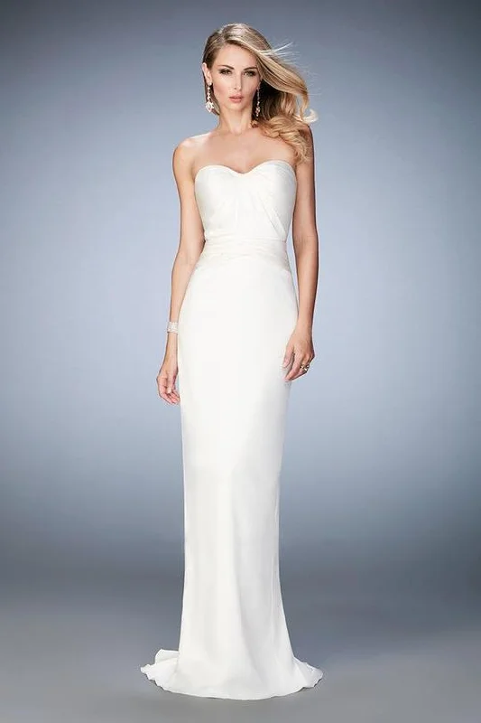 women's ball gown dressesLa Femme - Strapless Stretch Satin Sheath Evening Gown 22755 - 1 pc Ivory In Size 10 Available