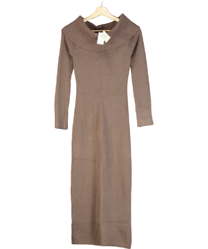 women's made-to-order dressesHollister Slouchy Off Shoulder Long Sleeve Midi Dress In Brown UK XS