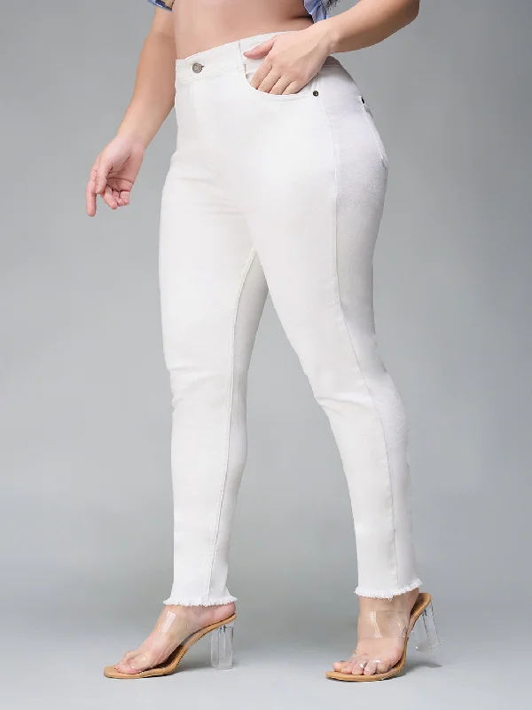 women's stretch denim jeans24/7 comfort Women's White Skinny High Rise Bleached Cropped Stretchable Denim Jeans