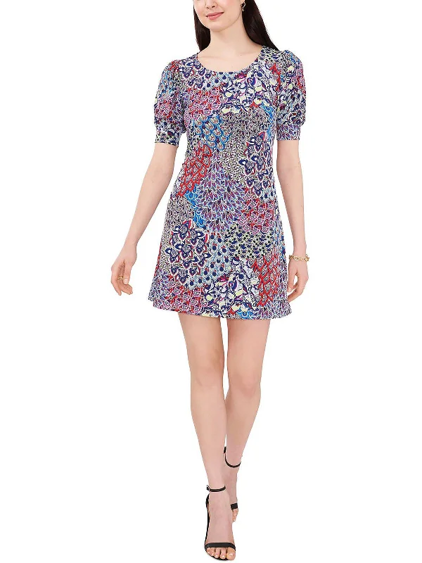 women's A-line dressesPetites Womens Printed Mini Shift Dress