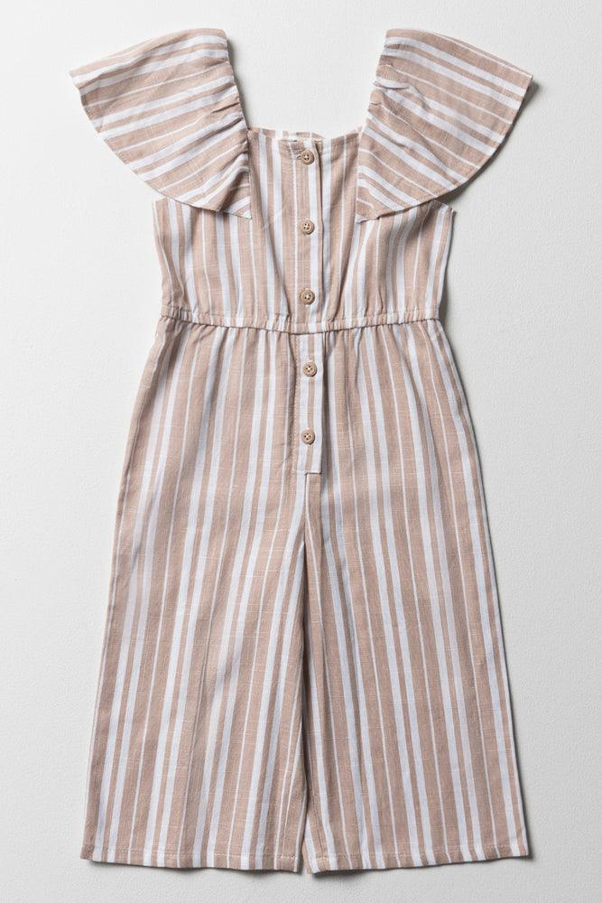 women's jumpsuits with zippersStripe Jumpsuit With Frill Sleeves Natural