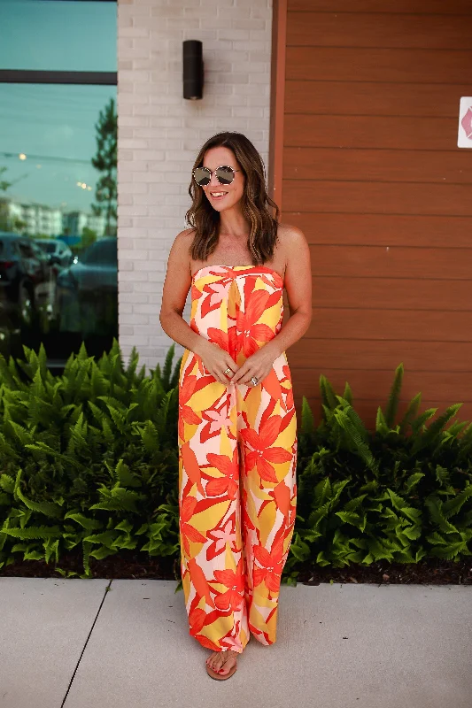 women's loose-fit jumpsuitsTied Printed Tube Wide Leg Jumpsuit WH