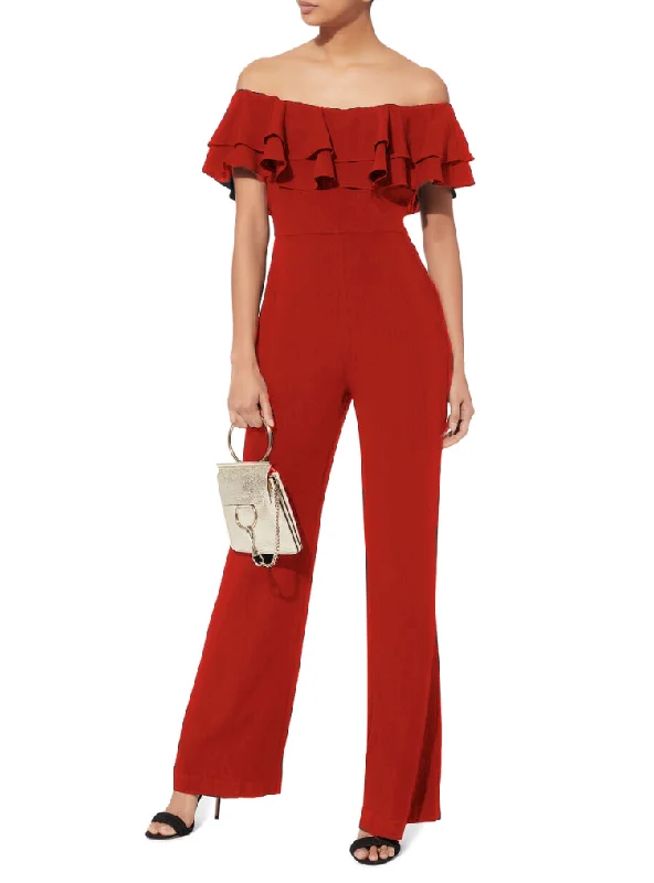 women's jumpsuits for minimalist fashion6 - marina red off the shoulder ruffle jumpsuit