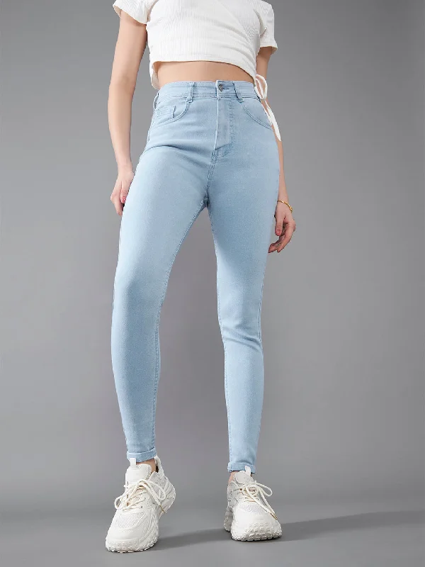 women's denim jeans with buttonsWomen's Light Blue Skinny High Rise Distressed Ice Wash Denim Jeans