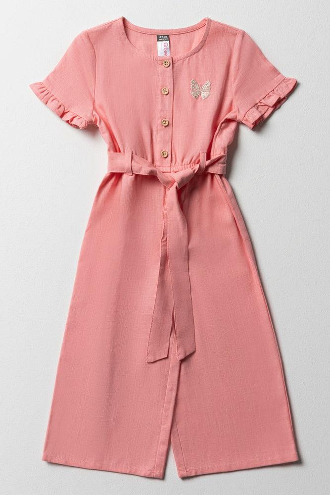 women's jumpsuits with striped patternsBelted Jumpsuit With Frill Sleeve Peach