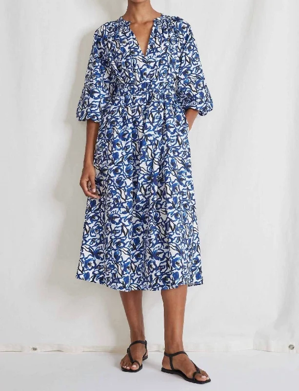 women's wrap dressesSun Mesa Midi Dress In Brushed Floral Indigo